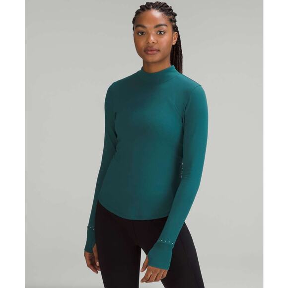 LULULEMON Rulu Running Long-Sleeve Mock Neck Shirt Green Jasper Sz 14 {OO49} - Picture 2 of 8